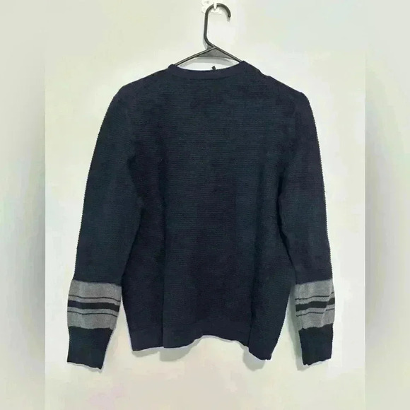 Theory Womens Merino Wool Knit Sweater Size XL Navy Blue Long Sleeve Striped - Picture 2 of 4